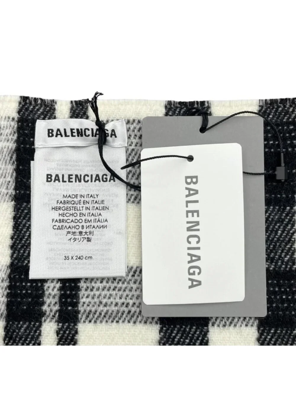 Balenciaga Scarf Tartan Check Logo Wool Black White